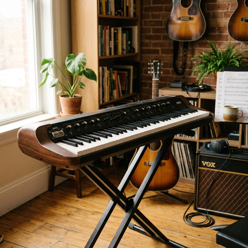 A student playing an electronic keyboard