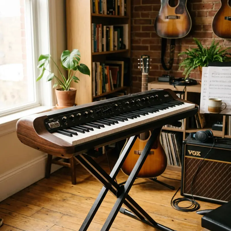 A student playing an electronic keyboard